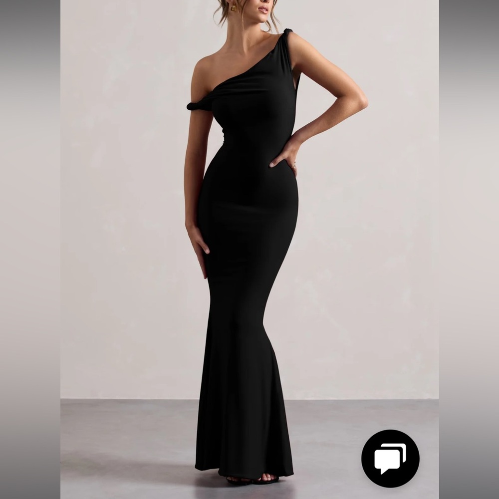 CLUB LONDON LITA BLACK TWISTED ASYMMETRIC MAXI DRESS